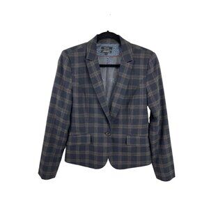 RW & Co. Blue and Grey Plaid Structured Blazer Women’s Size 8